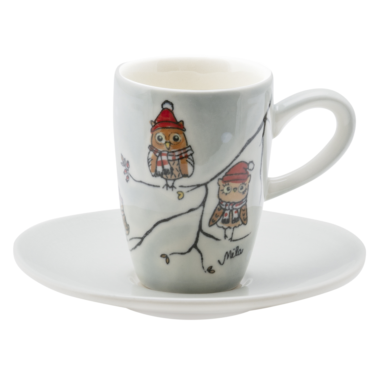 Espresso Tasse 2er Set im Geschenkbox - Wintereulen